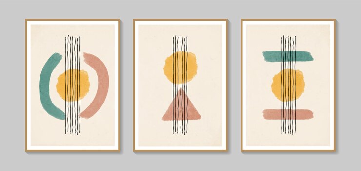 Coleção de arte de parede abstrata vetorial com formas de aquarela, cores e linhas boho