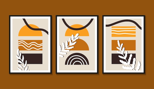 Coleção de arte de parede boho de design plano desenhado à mão