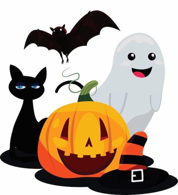 Coleção de arte vetorial de Halloween assustadora com fantasmas de abóboras e elementos assombrados