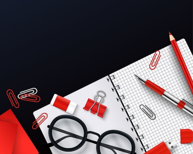 Coleção de artigos de escritório com fundo 3D realista