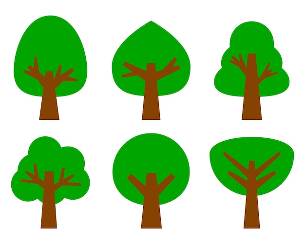 Coleção de árvores de design gráfico em tons verdes