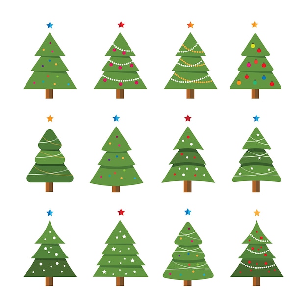 Coleção de árvores de natal, ilustração vetorial de design plano moderno