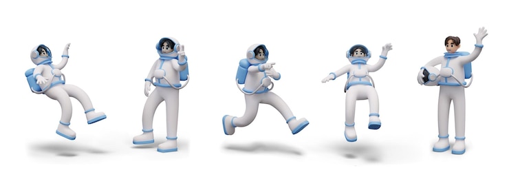 Vetor coleção de astronautas em diferentes poses astronauta realista em estilo de desenho animado