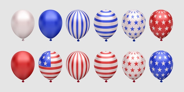 Vetor coleção de balão 3d para design de elemento do dia da independência americana de 4 de julho