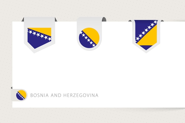 Coleção de bandeiras de etiquetas da bósnia e herzegovina em forma diferente modelo de bandeira de fita da bósnia