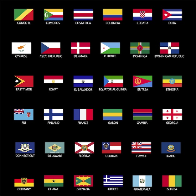 Vetor coleção de bandeiras de países do mundo com nomes