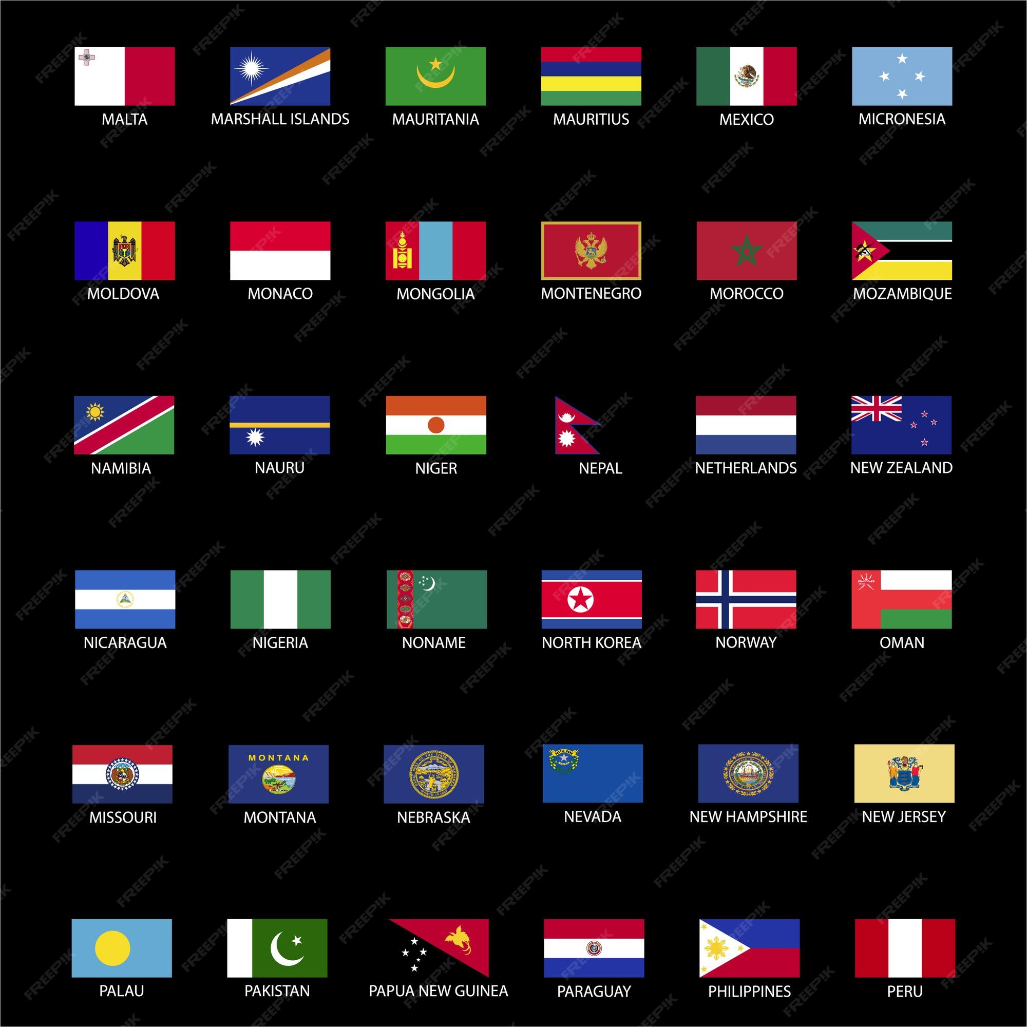 Coleção de bandeiras de países do mundo com nomes