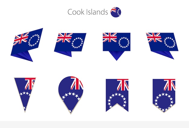 Coleção de bandeiras nacionais das ilhas cook oito versões de bandeiras vetoriais das ilhas cook