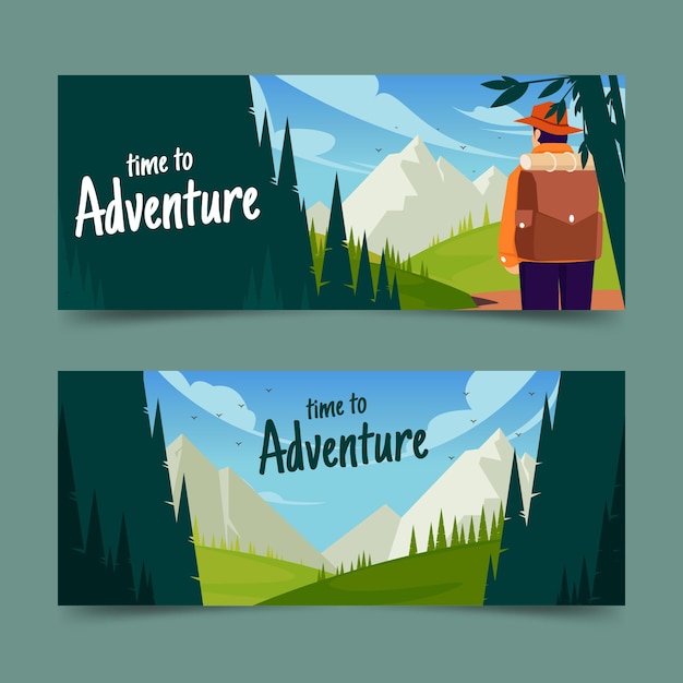Coleção de banners de aventura plana