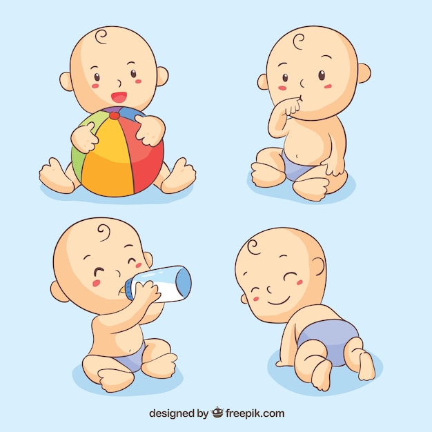 Vetor coleção de bebês bonitos em diferentes poses