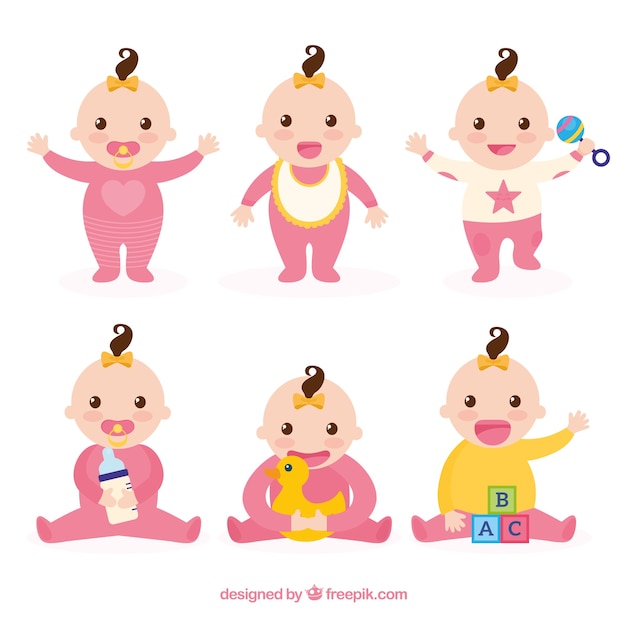 Vetor coleção de bebês com poses diferentes