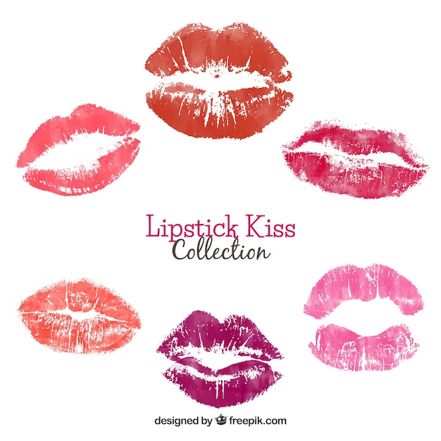 Coleção de beijos de batom na cor vermelha e rosa