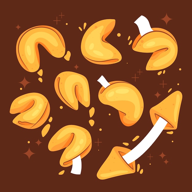 Coleção de biscoitos da sorte de design plano desenhado à mão