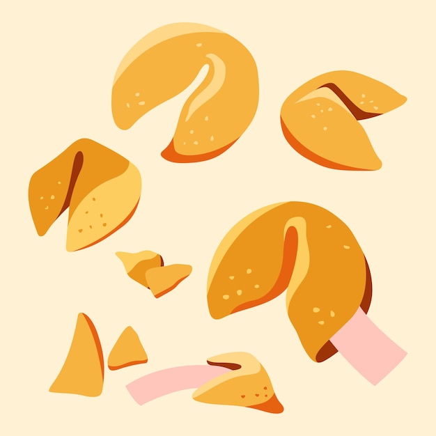 Coleção de biscoitos da sorte de design plano desenhado à mão