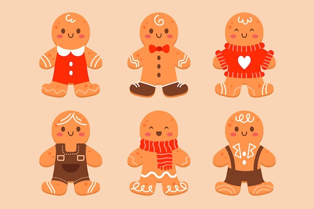 Coleção de biscoitos de homem-biscoito de gengibre desenhada à mão