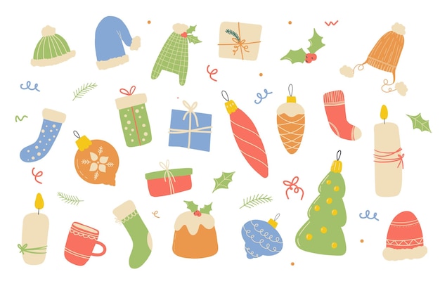 Coleção de bolas vintage e decorações para árvore de Natal Conjunto de ornamentos de férias estilo hygge