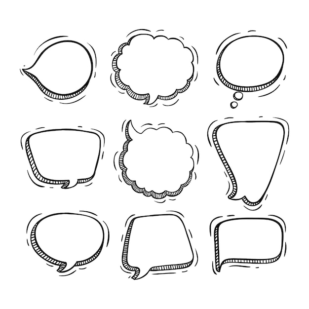 coleção de bolhas de bate-papo com estilo doodle ou desenho