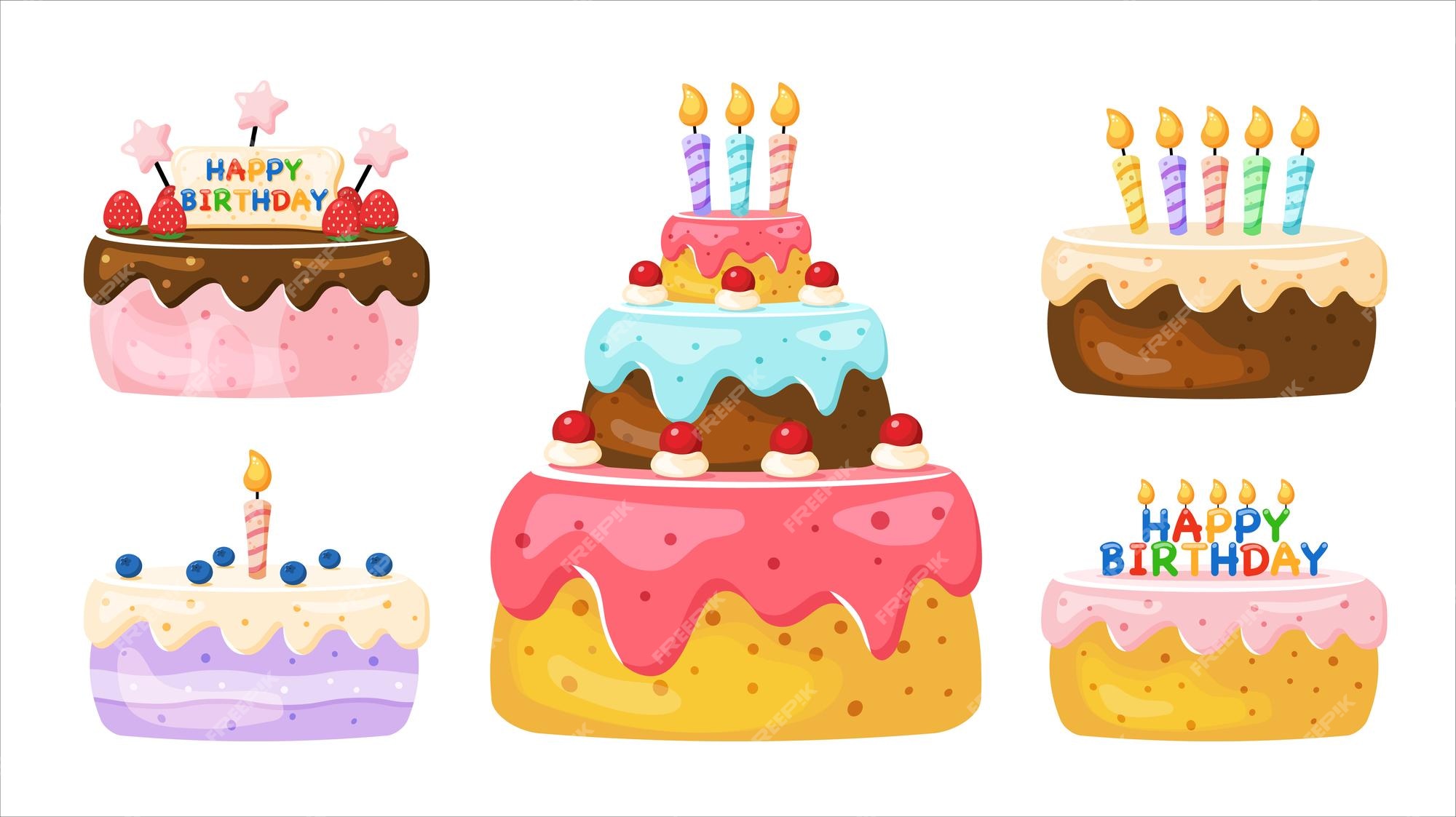 Coleção de bolo de aniversário colorido em ilustração vetorial