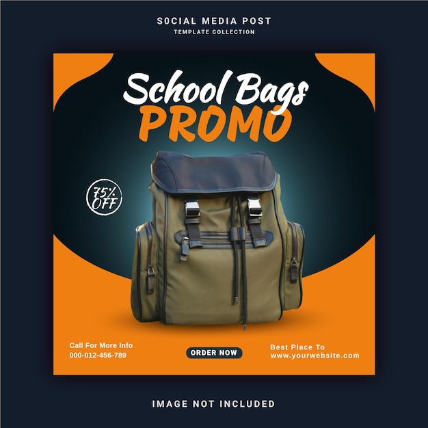 Coleção de bolsas escolares banner de postagem no instagram modelo de postagem em mídia social