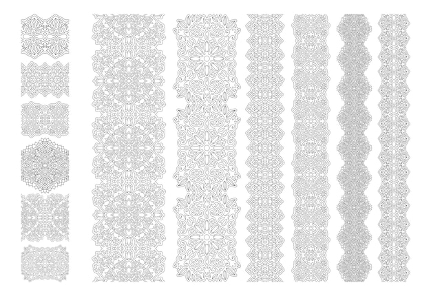 Coleção de borda linear sem costura colorida monocromática bonita