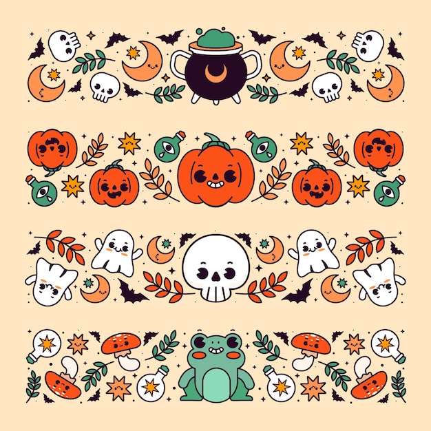 Coleção de bordas planas de halloween desenhado à mão