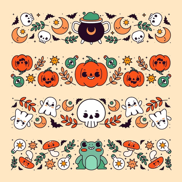 Coleção de bordas planas de halloween desenhado à mão