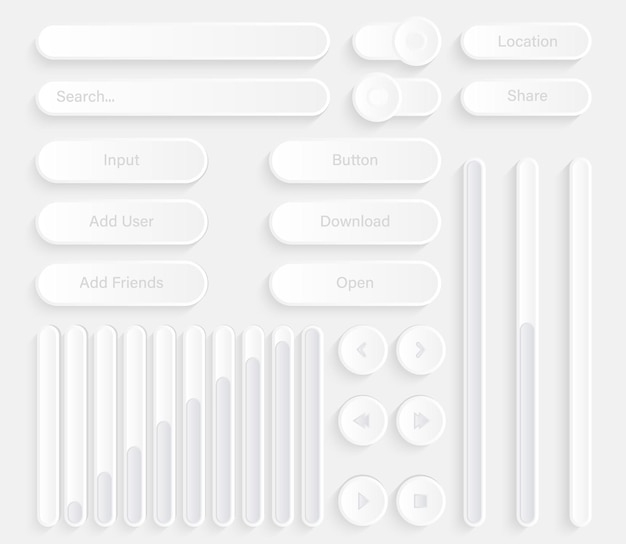 Coleção de botões da web de aplicativo de design de neomorfismo com sombra