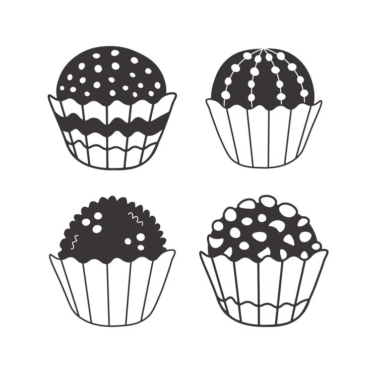 Vetor coleção de brigadeiro doodle preto e branco