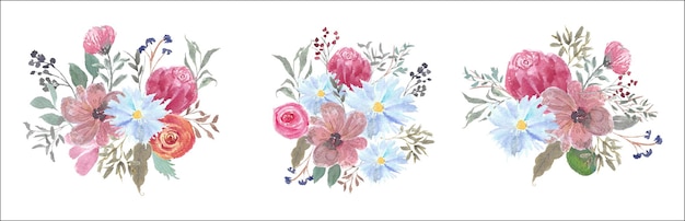 Coleção de buquê de flores em aquarela