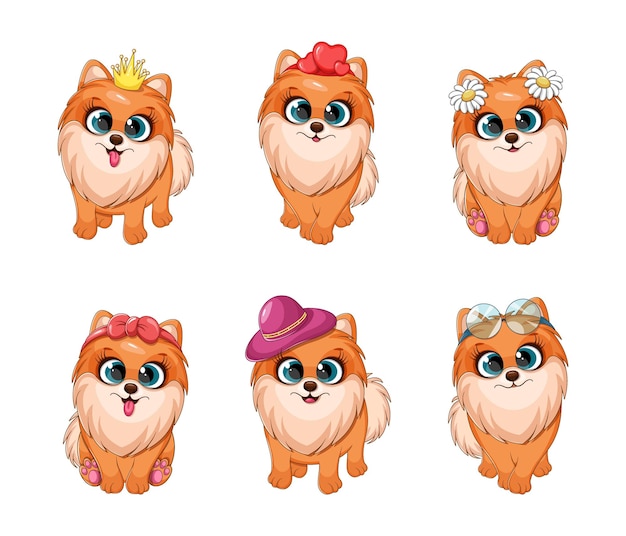 Coleção de cachorros fofos de desenho animado pomeranian spitz