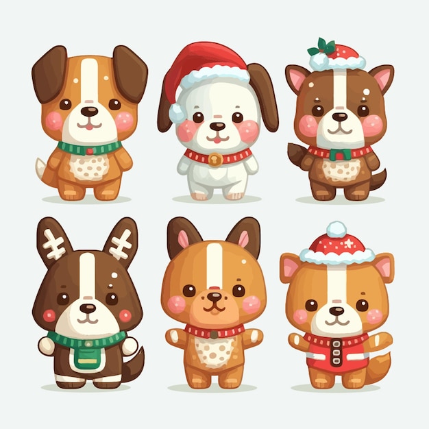 Coleção de cachorros fofos em trajes de natal. ilustração animal