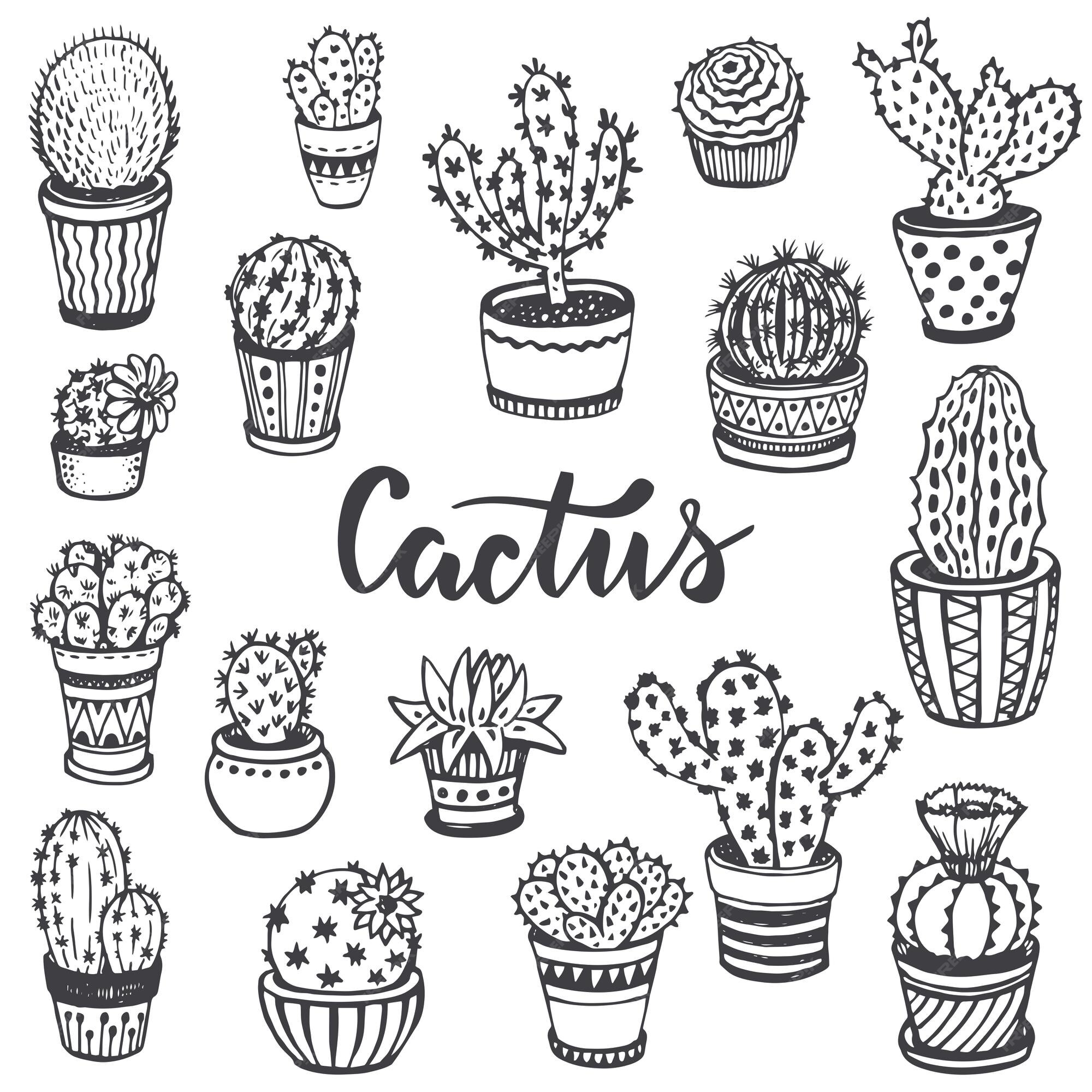 cacto simples desenhado à mão bonito. planta de casa em um clipart de pote.  ilustração de cactos isolada no fundo branco. doodle em casa aconchegante.  6400657 Vetor no Vecteezy