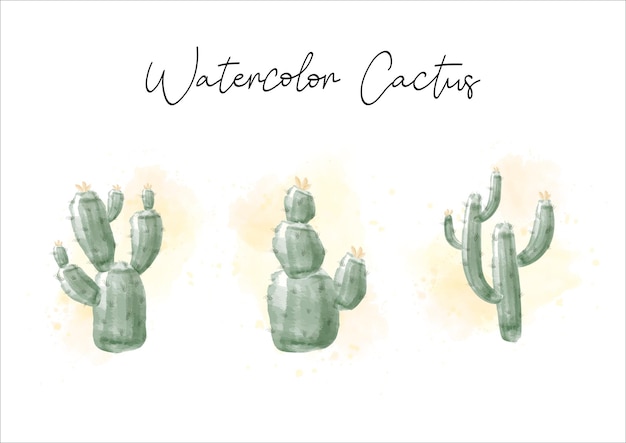 Vetor coleção de cactos em aquarela