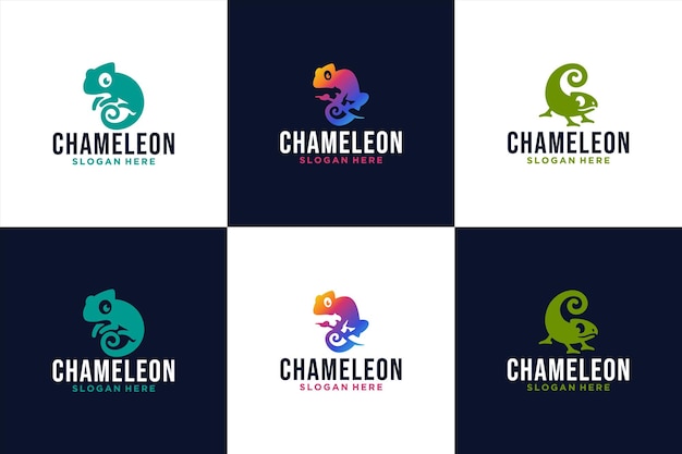 Vetor coleção de camaleão logotipo bonito desenho animado crianças inspiração de design de logotipo