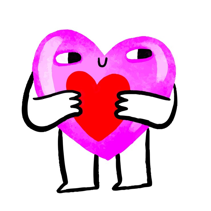 Vetor coleção de caricaturas de corações cor-de-rosa e mãos segurando corações de amor