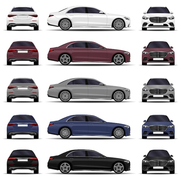 coleção de carro realista isolado no branco