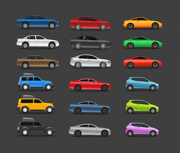 Coleção de carros modernos de cor