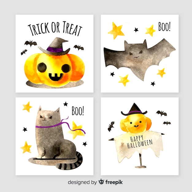 Coleção de cartão bonito halloween aquarela