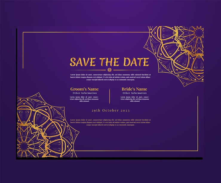Coleção de cartão de luxo de convite de casamento de mandala floral criativo e bonito