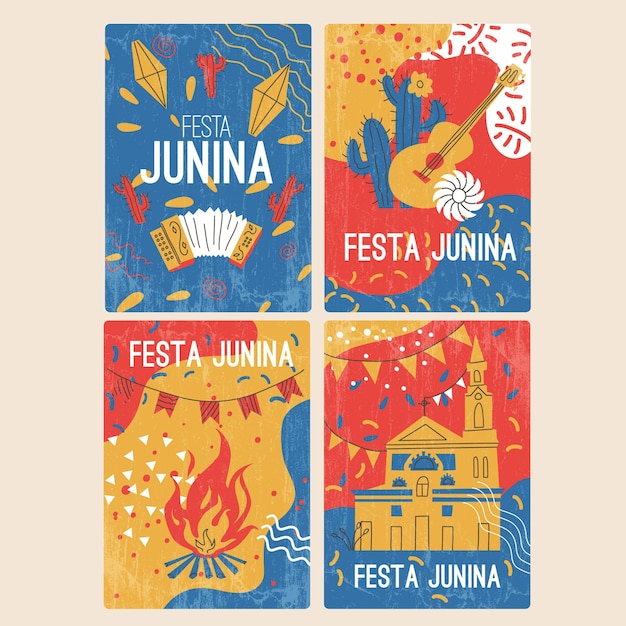 Coleção de cartão festa junina desenhada de mão