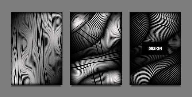 Coleção de cartazes 3d abstratos de textura de onda negra