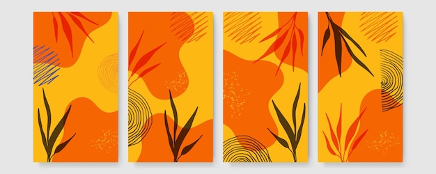 Coleção de cartazes boho botânica moderna abstrata. cartaz de arte de parede boêmia orgânica com formas abstratas em aquarela. cor pastel neutra, desenho de folhagem