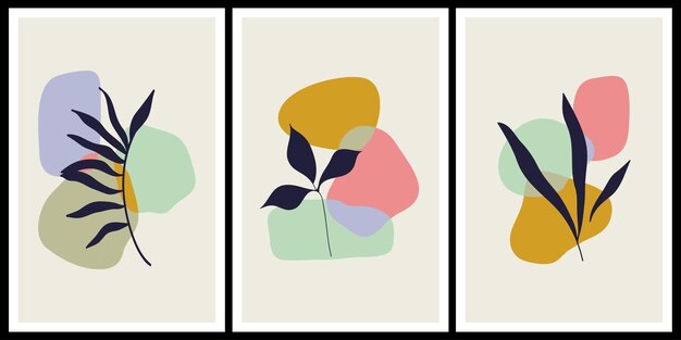 Coleção de cartazes de arte contemporânea em tons pastel Papel abstrato corta elementos geométricos e traços folhas e pontos Ótimo design para impressão de cartões postais de mídia social