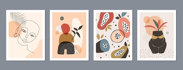 Coleção de cartazes de arte minimalista abstrata Design moderno de meados do século para capas de cartazes e papel de parede