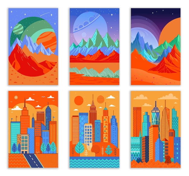 Coleção de cartazes vintage minimalistas com desenhos abstratos