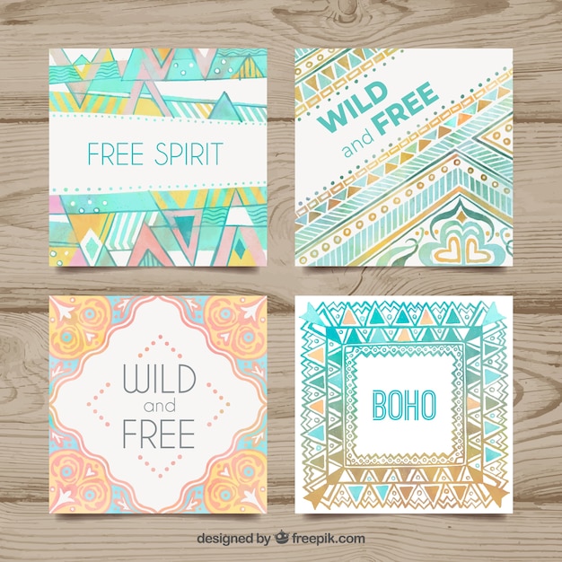 Coleção de cartões de Boho em estilo aquarela