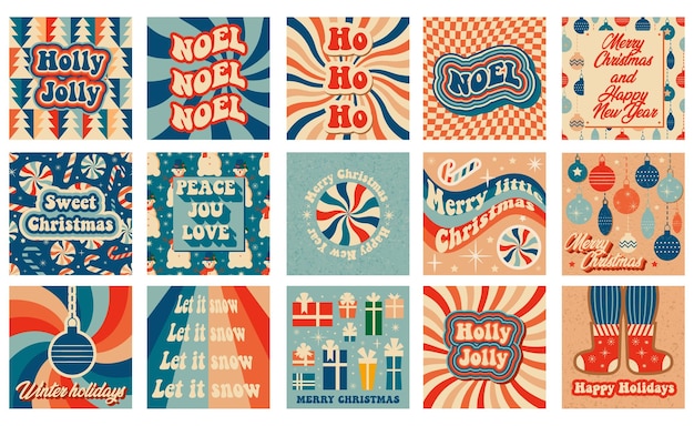 Coleção de cartões de felicitações de Natal Retro Festive Ilustração vetorial