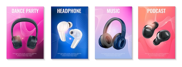 Coleção de cartões de música moderna com fones de ouvido