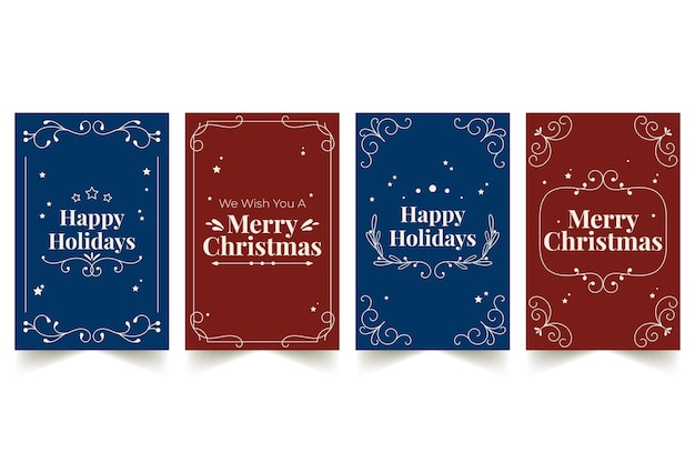 Coleção de cartões de natal decorativos desenhados à mão