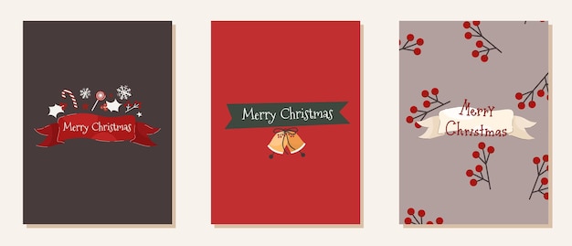 Vetor coleção de cartões de natal em estilo moderno com letras bonitas e elementos de ano novo